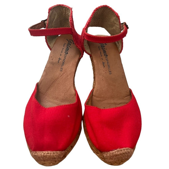 GAIMO Red Canvas Wedge Espadrilles with Natural Jute - Picture 5 of 14